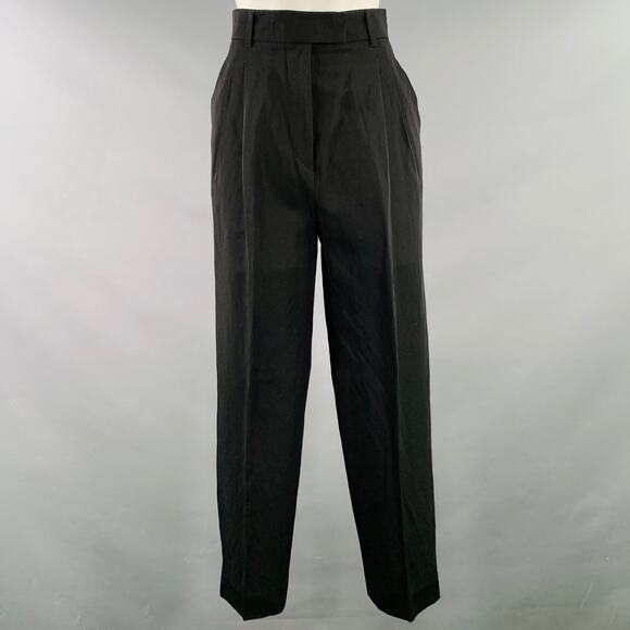 LORO PIANA Size 2 Black Virgin Wool Paper Pleated Wide Leg Dress Pants - Picture 1 of 8